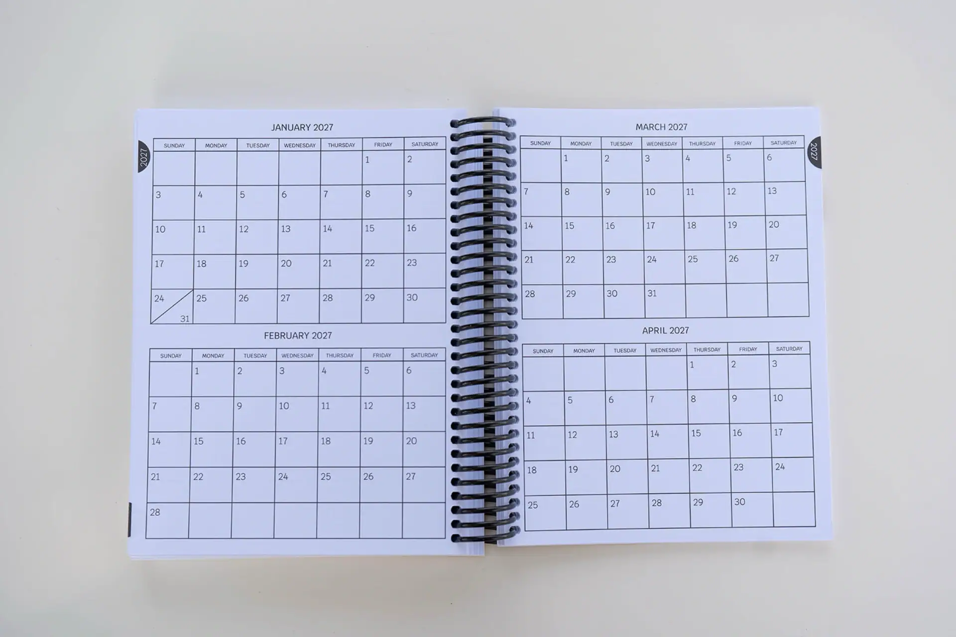 2026 4 Month Calendar page