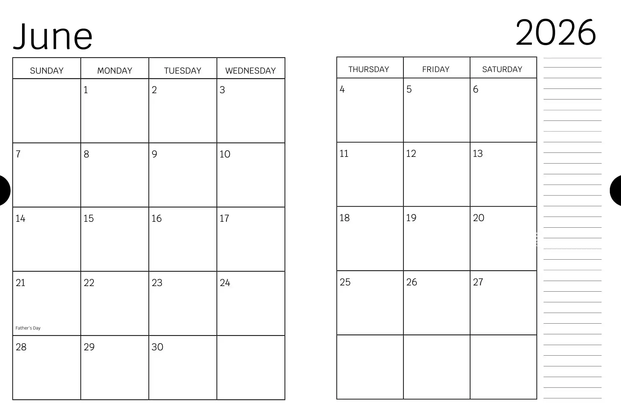 June 2026 Month View Digital Planner